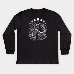 Moonlight and Mushroom Magic: A Dark Academia Goblincore Witchy Moon and Cottagecore Aesthetic Mushroom Tale in a Grunge Fantasy Kids Long Sleeve T-Shirt